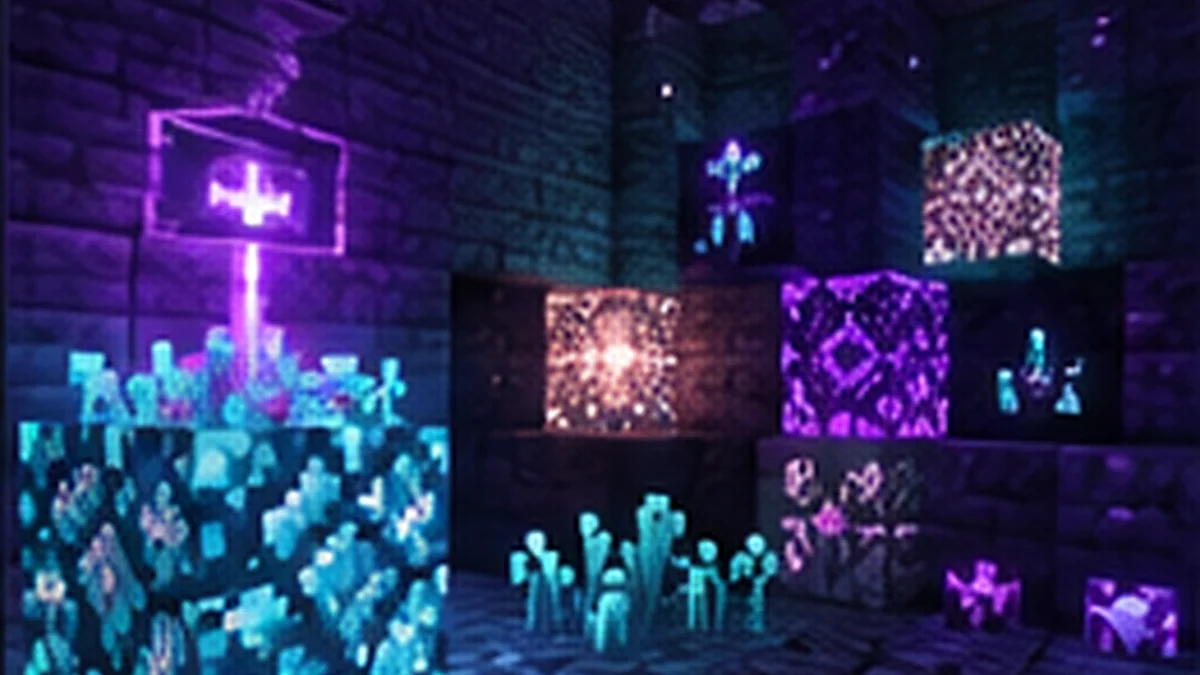 Glowing blocks and resources artwork for the Better End blocks and resources guide